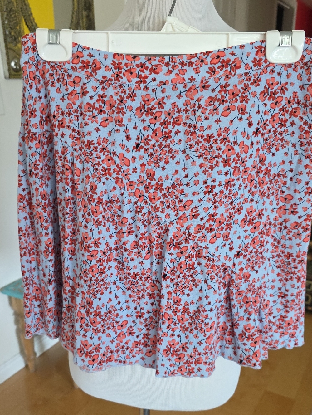 Light Blue Floral Mini Skirt - Red And Orange Floral Print
